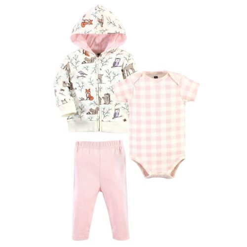 Hudson Baby Infant and Toddler Girl Cotton Hoodie, Bodysuit or Tee Top and Pant Set, Enchanted Forest Baby, Size: 3-6 months