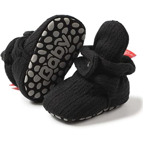 HsdsBebe Unisex Newborn Baby Cotton Booties Non-Slip Sole for Toddler Boys Girls Infant Winter Warm Fleece Cozy Socks Shoes