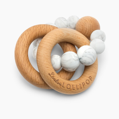 Loulou Lollipop Bubble Silicone & Wood Teething Rattle - Marble