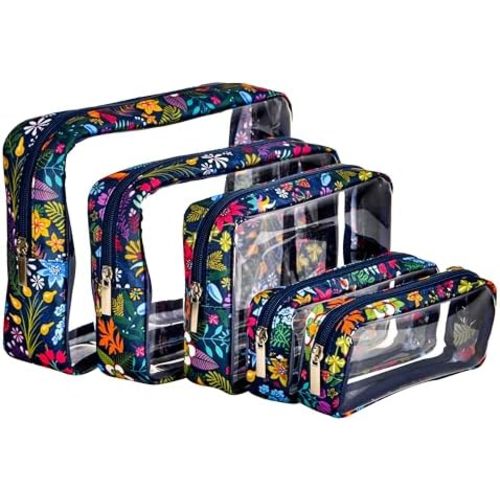 TSA Approved 5-Piece Diaper Bag Organizer Pouch Set Clear Waterproof TPU Kids Toiletry Storage Set Travel Packing Clutch Cube Bags for Baby Nursing
