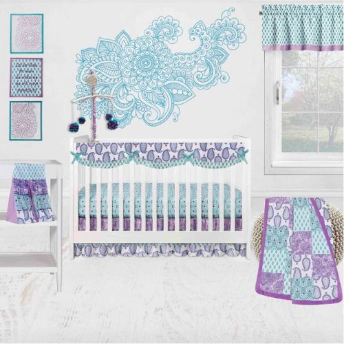 Bacati - Paisley Isabella Purple Lilac Aqua 10 pc Crib Bedding Set with Long Rail Guard Cover
