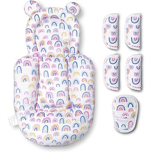 FEISIKE Infant Insert Compatible with Graco & 4moms mamaroo Systems, Include 5 Pcs Strap Pad, Head & Body Support Insert Cushion for Newborn to Toddler, Works for 3 to 5-Point Harness Systems, White