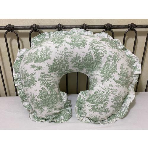 Green Toile Nursing Pillow Cover with Ruffle