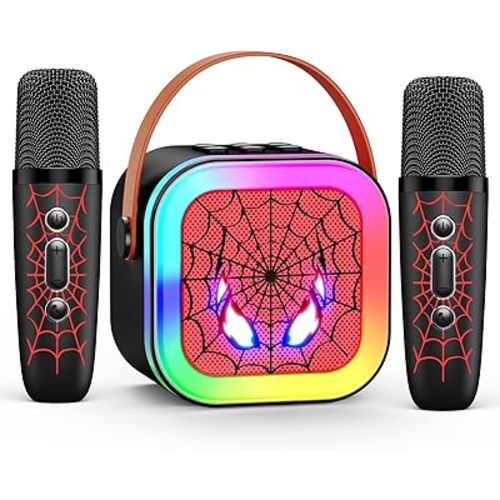 LED Mini Karaoke Machine for Kids: Easter Birthday Gifts for Boys 3 4 5 6 7 8 9 10 Year Old Kid Microphone Toys for Boy Ages 4-8 Portable Bluetooth Speaker with 2 Wireless Mics for Kids Girls Adult