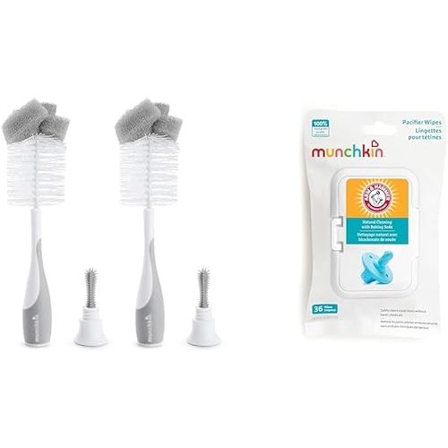 Munchkin 2 Count Bottle Brush and 36 Count Arm & Hammer Pacifier Wipes Bundle