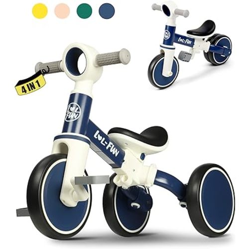 LOL-FUN Baby Balance Bike Toy for 1 2 Year Old Boys Girls Gift Toddler Tricycle 1-3 Year Old with Removable Pedal, 4 in 1 Trike for Ages 1-3 Present