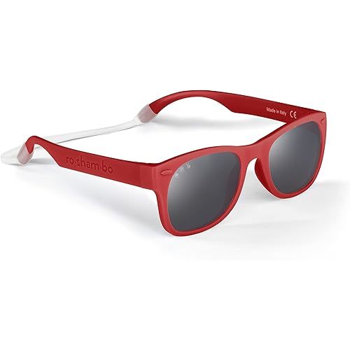 ROSHAMBO Unbreakable Baby Sunglasses with Strap BPA-free – Girls Boys 0-24 months Infants – Polarized Lens, Assembled in USA