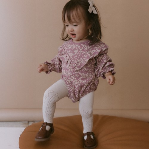 Organic Ruffle Bubble Romper - Thistle