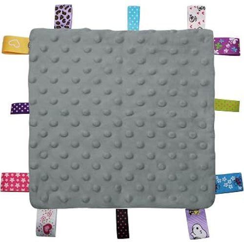 Entisn Tag Security Blankets for Babies, 10x10 Inch Soft Minky Dot Comfort Lovey with Colorful Tags, Great Gifts for Newborns and Infants (Gray)