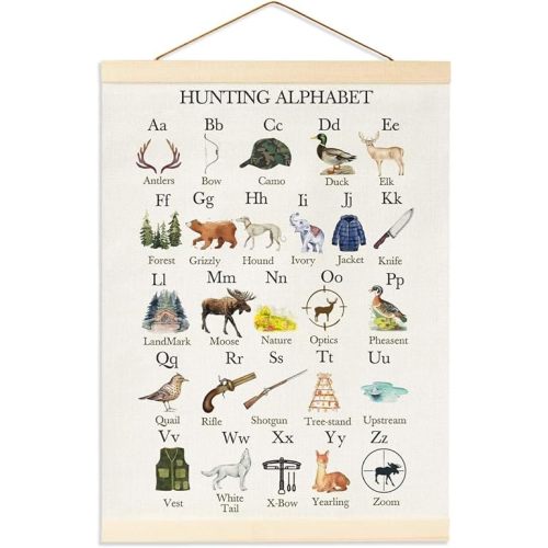 BirtDerr Hunting Alphabet Poster Hanger Frame, Banner Poster Wall Art with Wooden Frames, Alphabet Banner Wall Hanging Decor for Toddler Playroom Nursery for Classroom