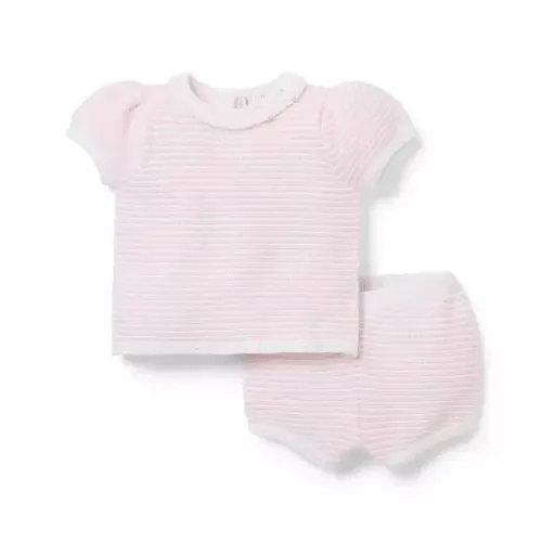 Newborn Tea Party Pink Stripe Baby Textured Striped Sweater Set by Janie and Jack