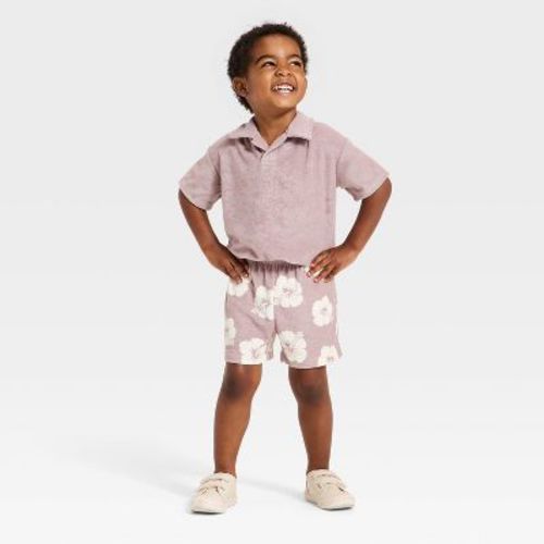 Grayson Mini Toddler Boys' Hibiscus Matching T-Shirt and Pull-On Shorts Set - Brown 12M