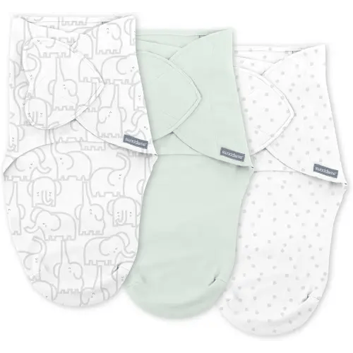 SwaddleMe by Ingenuity Monogram Collection Baby Swaddle, 100% Cotton, Improves Sleep & Calms Startle Reflex, 0-3 Months, Pocket Fold Design for Easy Changes, 1.0 TOG, 3-Pack - Elephant Dance