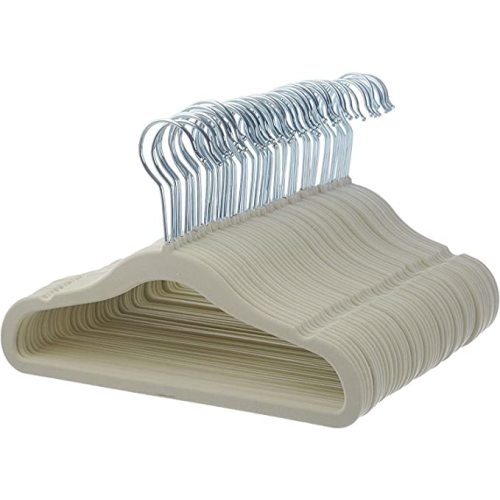 Amazon Basics Kids Velvet, Non-Slip Clothes Hangers, Beige - Pack of 50 - 50-Pack