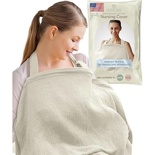 Kiddycare Nursing Cover, Muslin Cotton Privacy Nursing Covers, Gentle on Baby's Skin, Discreet Breastfeeding Covers for Nursing Moms, Breathable Nursing Cover Up for Breastfeeding Essentials (Cream)