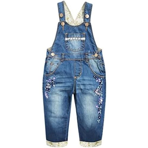 KIDSCOOL SPACE Baby Little Kids Cute Denim Embroidered Fashion Jean Overalls