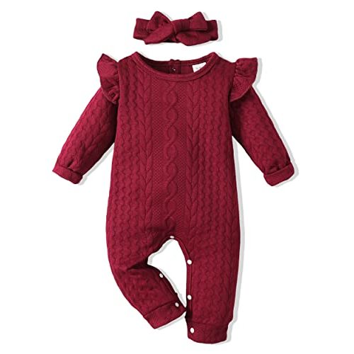 Renotemy Newborn Baby Girl Clothes Fall Winter Outfits Infant Rompers Solid Jumpsuits Bodysuit Cute Infant Baby Clothes Girl