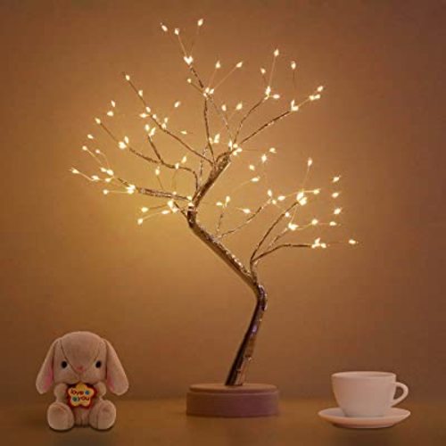 LED Tabletop Bonsai Tree Light, Aesthetic Tree Lamps for Living Room, Cute Night Light, Battery/USB Operated, DIY Artificial Tree Lamp for Bedroom, Desktop,Christmas, Room Decor (Warm White,108 LED)