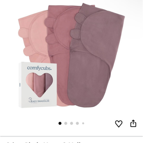Comfy Cubs Easy Swaddle Blanket, 3 Pack - 100% Cotton Newborn Wrap, Small for 0-3 Months Infants, with Adjustable Velcro, Breathable and Durable Sleep Sack for Babies - Blush, Mauve & Mulberry