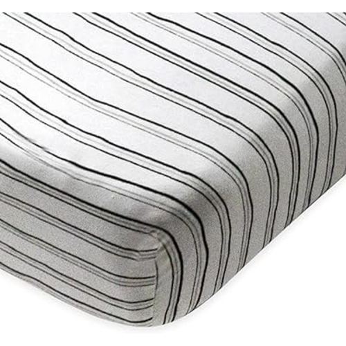 HonestBaby Fitted Crib Sheets Fits Standard Mattress Bassinet, Mini Prints 100% Organic Cotton Baby Boys, Girls, Unisex, Sketchy Stripe, One Size