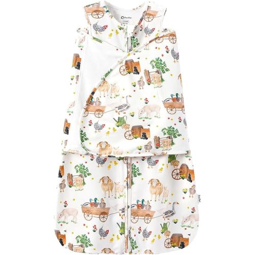 PATPAT Cotton Swaddle for Newborns, Soft Baby Wearable Blanket, Quiet Hook & Loop Closure, Easy Transition Design, 2-Way Zipper for Easy Diaper Changes, 0.5 TOG, Farm Animal Print, 0-3 Months