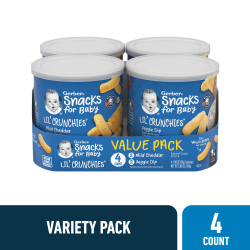 Gerber Stage 3 Baby Food Snacks, Baked Corn Crunchies Value Pack, 1.48 oz Canister (4 Pack)