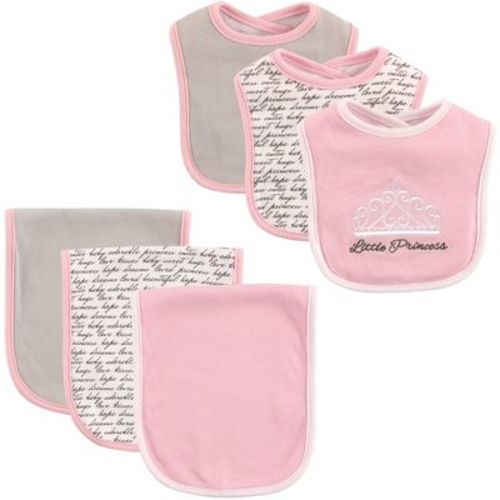 Hudson Baby Infant Girl Cotton Bib And Burp Cloth Set 6pk, Princess, One Size