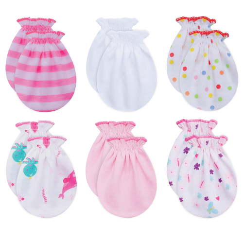 RATIVE Newborn Baby Mittens No Scratch, Organic Cotton Infant Mittens 0-6 Months for Boys Girls (6 Pairs/g46)