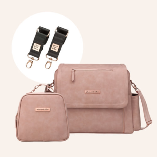 Boxy Backpack Deluxe in Toffee Rose, Tandem Tote & Stroller Clips Bundle