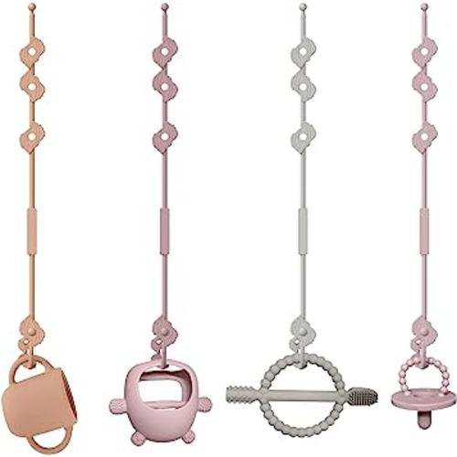 4 Pack Pacifier Clip, Toy Safety Straps, Conch Design Silicone Adjustable Baby Pacifier Teether Straps, 4pcs Toddler Toy Bottle Harness Straps for Strollers, High Chair, Cribs, Bags, BPA Free