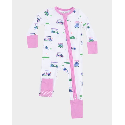 Girl's Vintage Golf Carts Printed Coverall, Size Newborn-24M