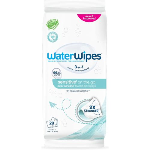 WaterWipes Sensitive+ On The Go Wipes, 3-In-1 Cleans, Cares, Protects, 99.9% Water, Unscented & Hypoallergenic Wet Wipes, 100 Count (10 Packs)