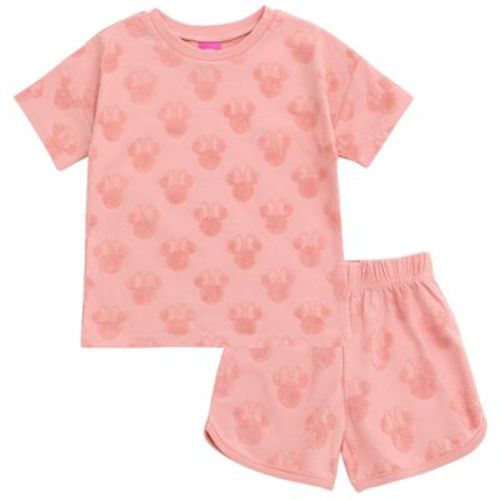 Disney Minnie Mouse Toddler Girls French Terry Drop Shoulder T-shirt And Dolphin Shorts Outfit Set Pink 3t
