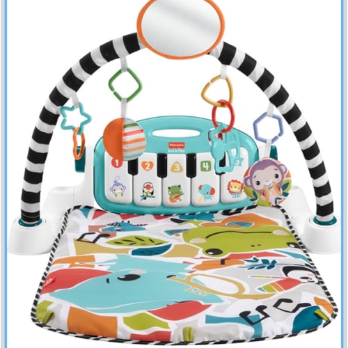 Fisher-Price Baby Musical Toy Set Glow and Grow Kick & Play Piano Gym Blue Playmat with 2 Rattle Maracas for Newborns Ages 0+ Months