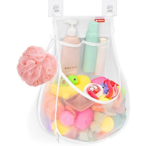 UNEEDE Wall Mounted Versatile Bath Toy Storage Holder,2.1 Gallons Bathtub Toy Storage Organizer,Mesh Shower Caddy for Bathtub Toy Organizer and Storage,Quick Dry Bath Toy Organizer,Bath Toy Holder