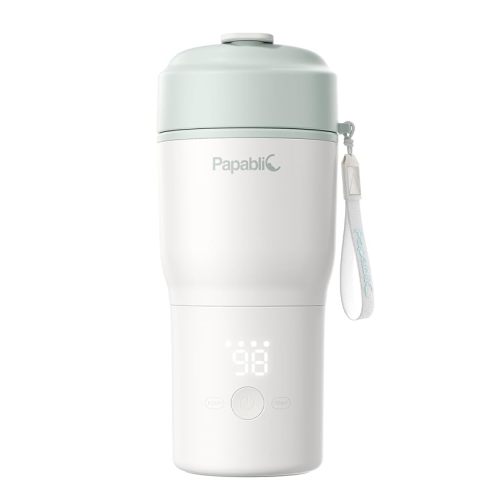 Papablic Portable Bottle Warmer for Home & Travel — 85W Fast Heating, Built-in Sterilizer, 4 Temp Settings, 6 Feeds per Charge, 3-Inch Wide Mouth, Fits Car Cup Holder