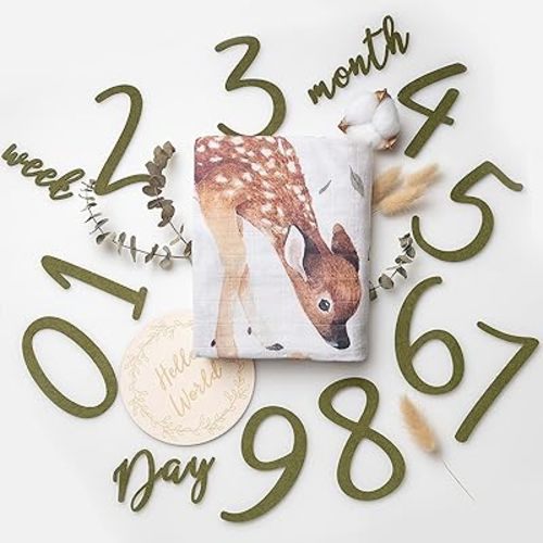Miaoberry Woodland Baby Milestone Blanket – Monthly Baby Milestone Photo Prop for Boy or Girl, Organic Growth Tracker Blanket with Hello World Sign and Registry Must-Have