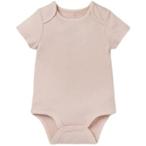 MORI Baby Ribbed Short Sleeve Bodysuit with Envelope Neck and Nickel Free Poppers - Unisex Toddler Romper for Boys and Girls
