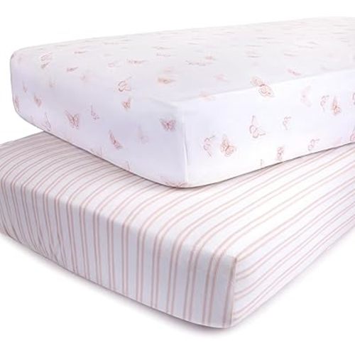Crib Sheets Set 2 Pack - Baby Crib Sheets with 100% Jersey Cotton - Crib Sheets for Boys and Girls, Newborn Essentials (Crib, Pink Tulip)