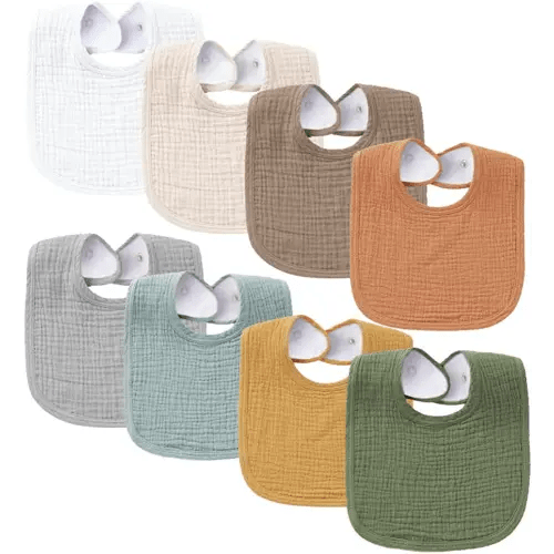 Konssy Muslin Baby Bibs 8 Pack Baby Bandana Drool Bibs Cotton for Unisex Boys Girls, 8 Solid Colors Set for Teething Drooling