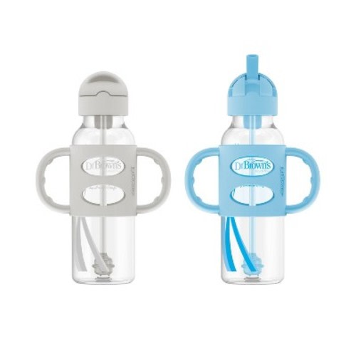 Dr. Brown's 2pk Sippy Straw Baby Bottle with Handles - 8oz, Color: Blue/Gray