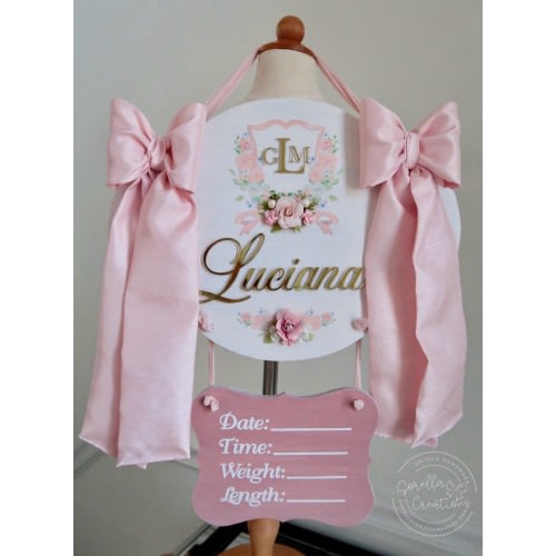 Baby announcement hospital nursery door name hanger /Floral baby name sign / pink nursery hospital door hanger Baby Crib Girly