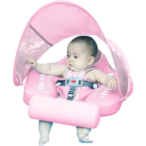 Mambobaby Float with Canopy Size Improved Non Inflatable Infant Baby Pool Float Smart Mambo Float Swim Trainer Add Tail Baby Swim Float Mambo Baby Float Solid Air Free Water Waist Swimming Ring
