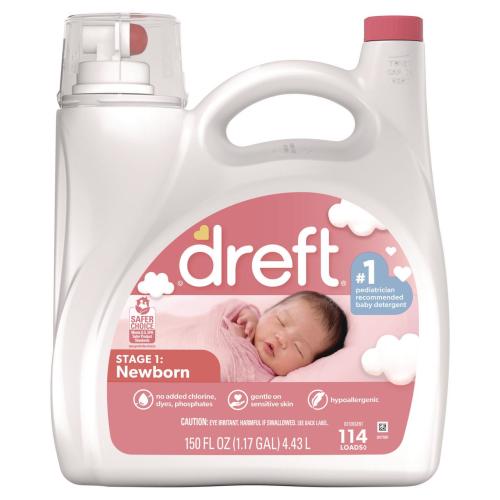 Dreft Newborn Baby HE Liquid Laundry Detergent Gentle on Sensitive Skin 150oz 114 loads (12128)