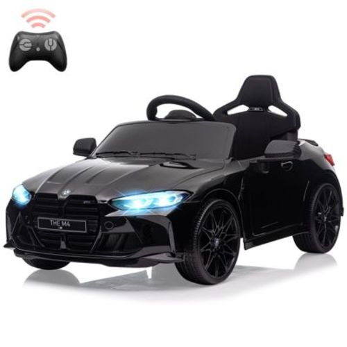 Acekool 12V Kids Sports Car Ride-On with Remote Control, Adjustable Seat Belt & LED Lights (Black)