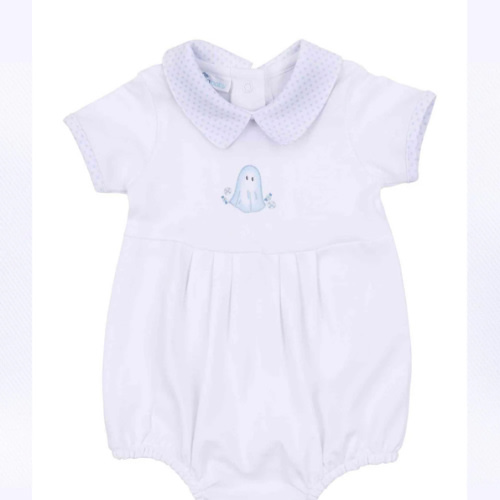 My Little Boo Light Blue Emb Collared S/S Bubble | Posh Tots Children's Boutique