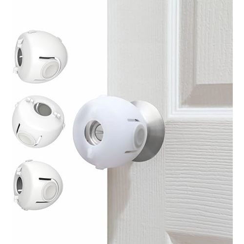 Child Proof Door Knob Covers, Toddler Door Locks, Baby Proof Safety Locks for Doors, 4 Pack/White