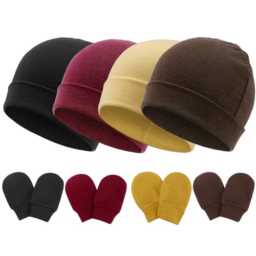 BQUBO Baby Hats and Mittens Infant Cotton Beanie Gloves No Scratch Set Newborn Hospital Hat for Boys Girls