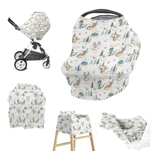 EyMzcod Baby Boy 5-in-1 Car Seat Cover Watercolor Dragon Tale, Multi-use Privacy Nursing Breastfeeding Cover, Carseat Canopy Carrier Newborn Infant Gift
