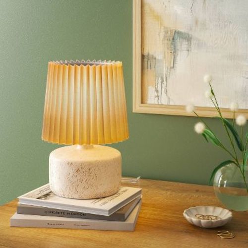 Mini Dark Faux Wood Table Lamp with Pleated Shade - Room Essentials™